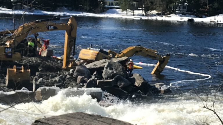 Excavator falls into Moon River