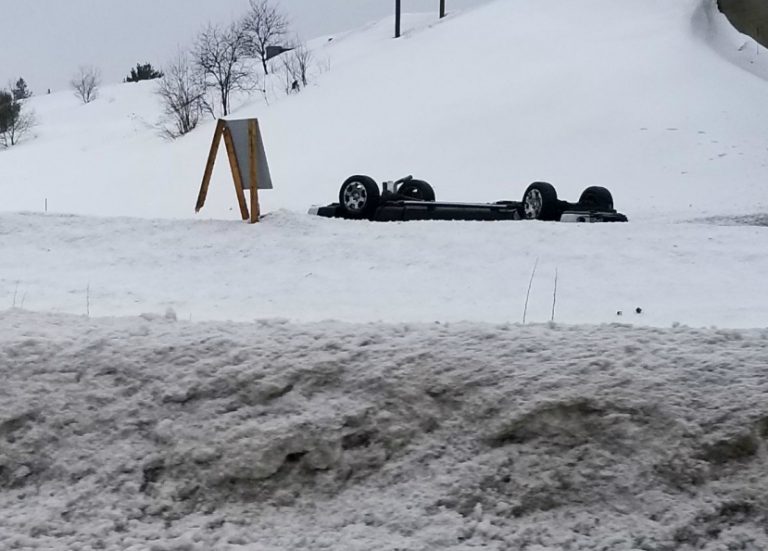 Pickup overturns north of Huntsville