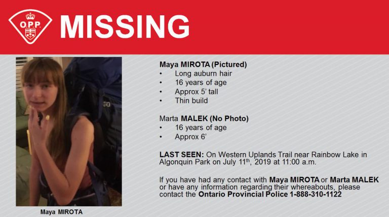 Two teenage girls missing in Algonquin Park