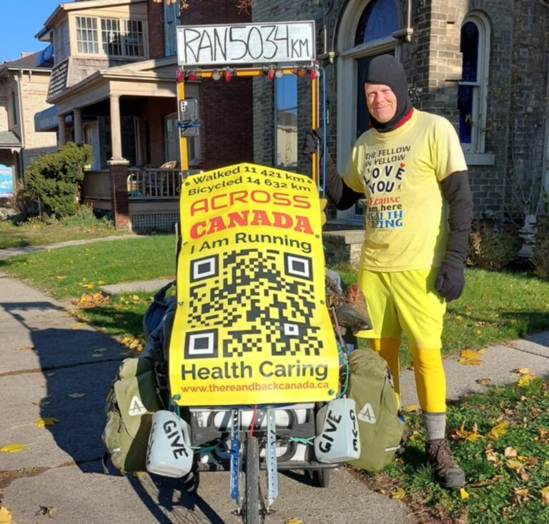 Fellow in Yellow’s cross-country journey will have a Bracebridge stop